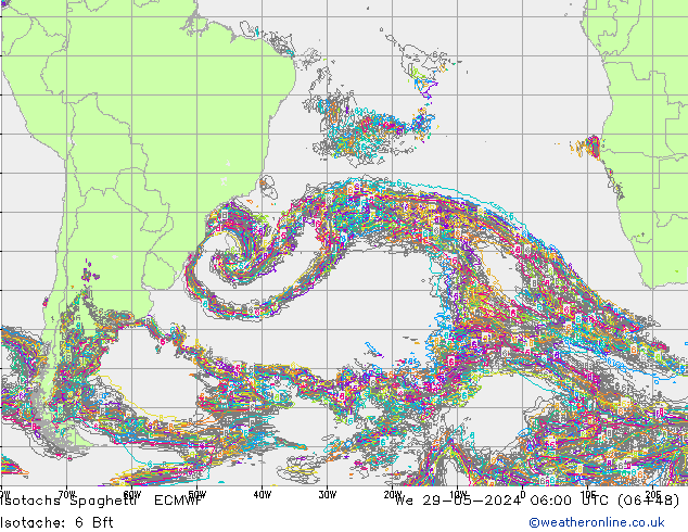 Eşrüzgar Hızları Spaghetti ECMWF Çar 29.05.2024 06 UTC