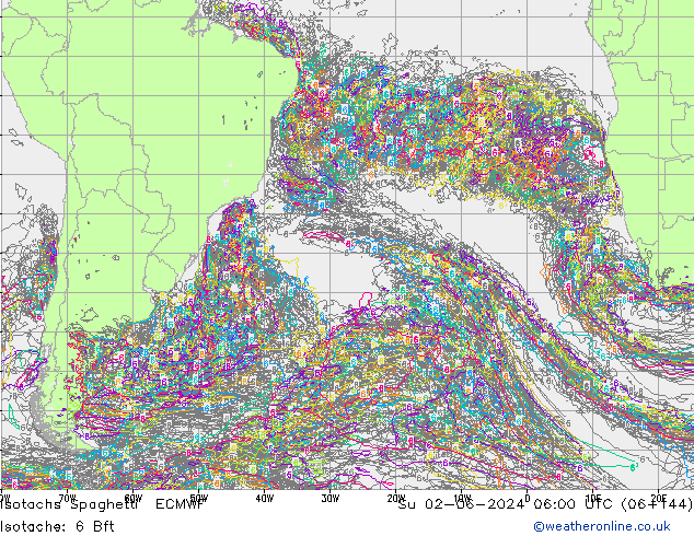 Isotachs Spaghetti ECMWF Ne 02.06.2024 06 UTC