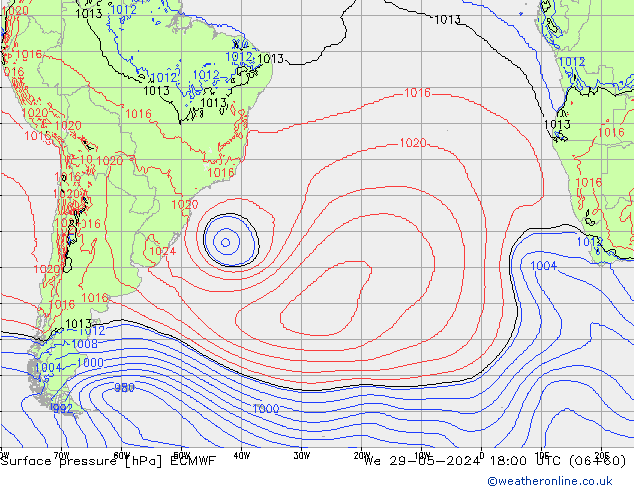 pressão do solo ECMWF Qua 29.05.2024 18 UTC