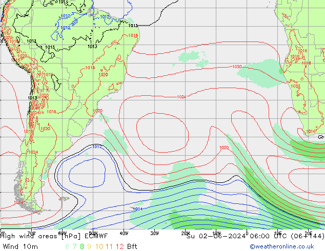 High wind areas ECMWF Ne 02.06.2024 06 UTC