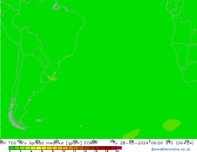 RH 700 hPa Spread ECMWF Út 28.05.2024 06 UTC