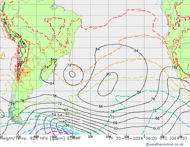 Height/Temp. 925 hPa ECMWF Th 30.05.2024 06 UTC