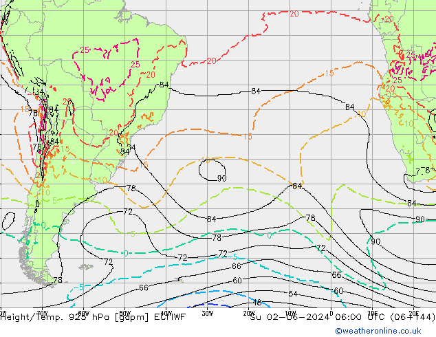 Height/Temp. 925 hPa ECMWF Ne 02.06.2024 06 UTC