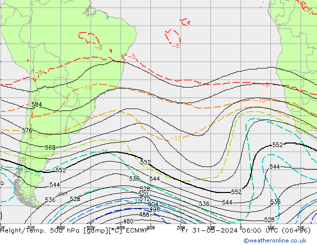 Height/Temp. 500 hPa ECMWF Fr 31.05.2024 06 UTC