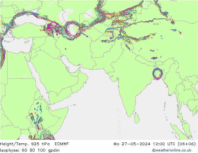 Height/Temp. 925 hPa ECMWF pon. 27.05.2024 12 UTC