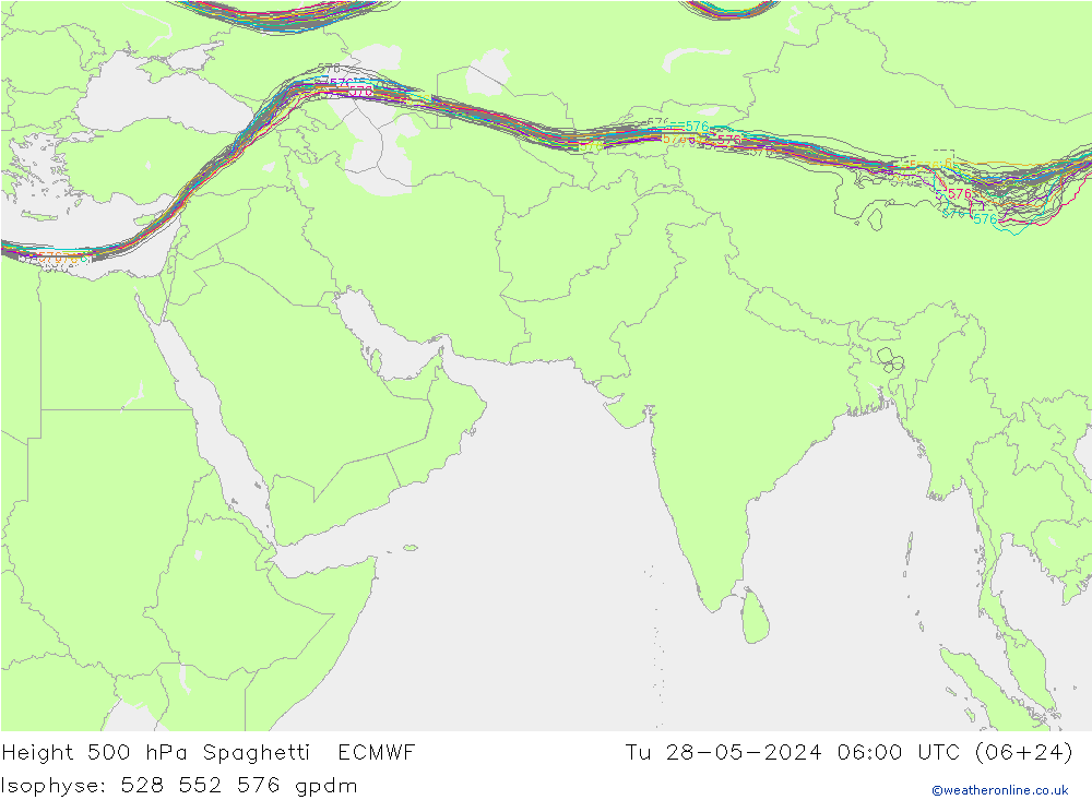 500 hPa Yüksekliği Spaghetti ECMWF Sa 28.05.2024 06 UTC