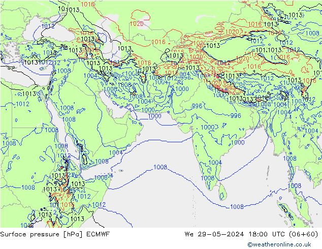 Luchtdruk (Grond) ECMWF wo 29.05.2024 18 UTC