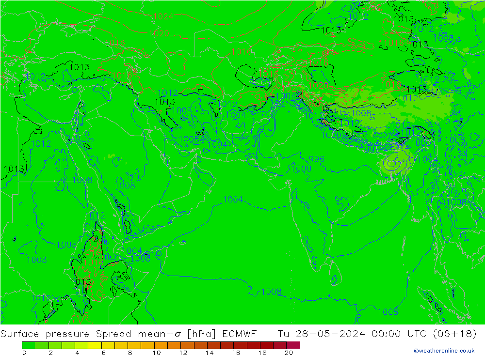 Atmosférický tlak Spread ECMWF Út 28.05.2024 00 UTC