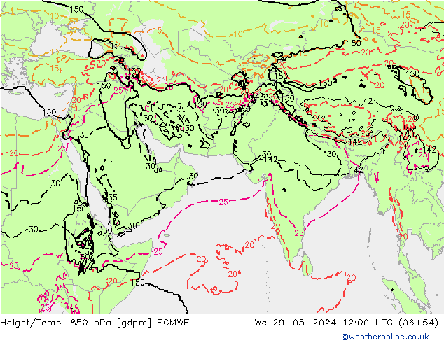 Yükseklik/Sıc. 850 hPa ECMWF Çar 29.05.2024 12 UTC