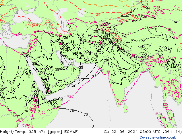 Height/Temp. 925 hPa ECMWF Dom 02.06.2024 06 UTC