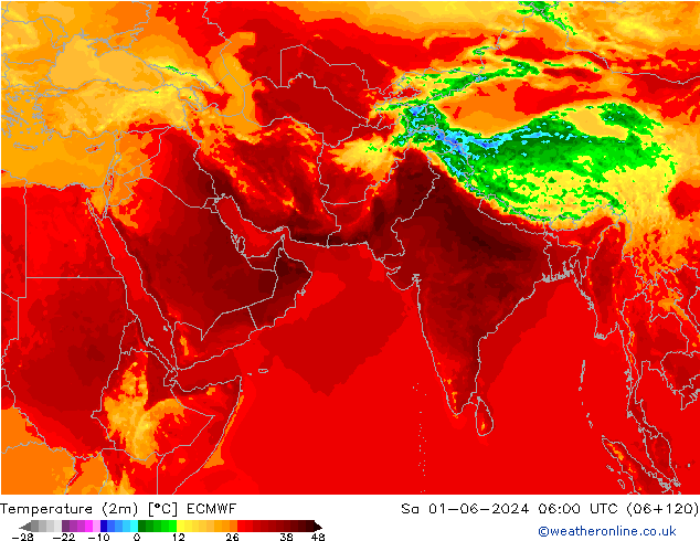 Temperatuurkaart (2m) ECMWF za 01.06.2024 06 UTC