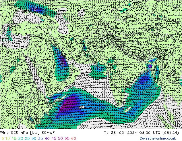 Wind 925 hPa ECMWF Út 28.05.2024 06 UTC