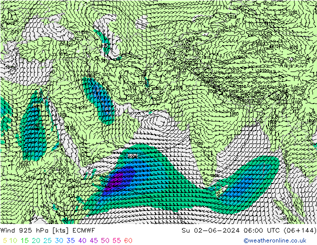 Vento 925 hPa ECMWF Dom 02.06.2024 06 UTC