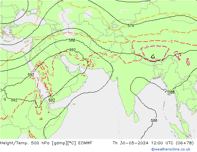 Height/Temp. 500 hPa ECMWF Qui 30.05.2024 12 UTC