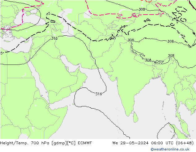 Géop./Temp. 700 hPa ECMWF mer 29.05.2024 06 UTC