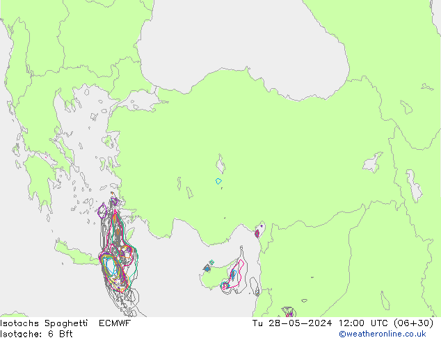 Isotachs Spaghetti ECMWF Út 28.05.2024 12 UTC