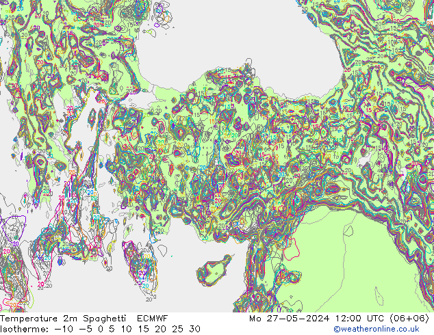 карта температуры Spaghetti ECMWF пн 27.05.2024 12 UTC