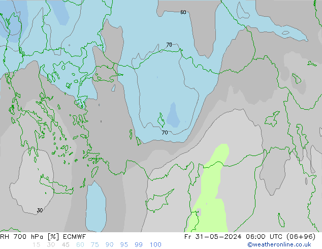 RH 700 гПа ECMWF пт 31.05.2024 06 UTC