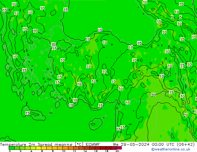 Temperature 2m Spread ECMWF St 29.05.2024 00 UTC