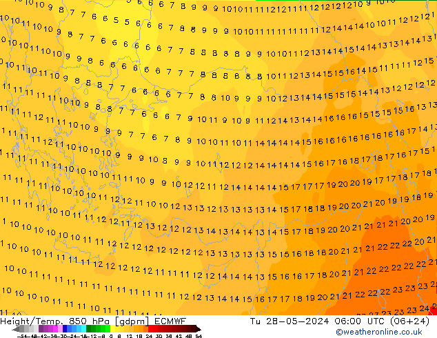 Yükseklik/Sıc. 850 hPa ECMWF Sa 28.05.2024 06 UTC