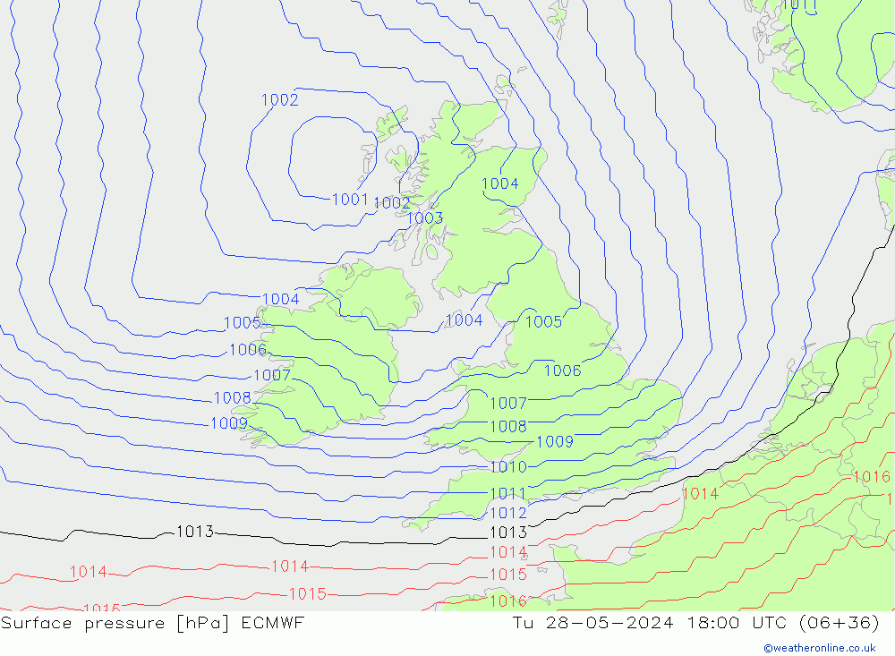 pressão do solo ECMWF Ter 28.05.2024 18 UTC