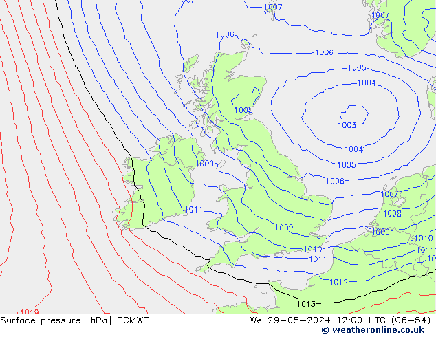 Surface pressure ECMWF We 29.05.2024 12 UTC