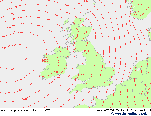 Surface pressure ECMWF Sa 01.06.2024 06 UTC