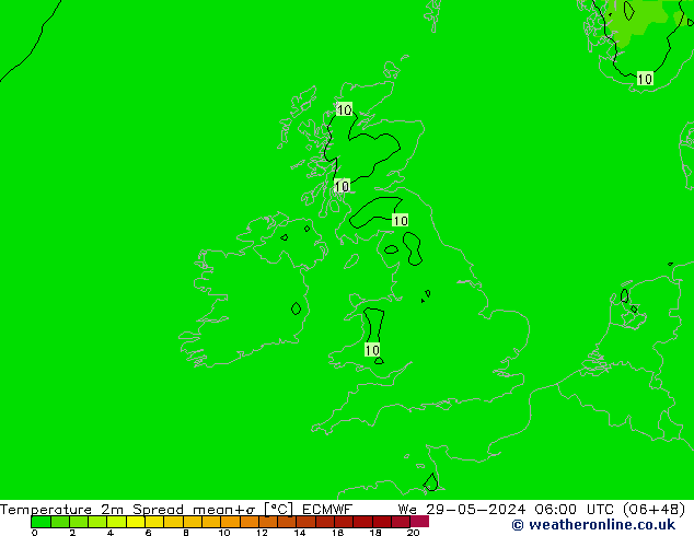 Temperature 2m Spread ECMWF We 29.05.2024 06 UTC