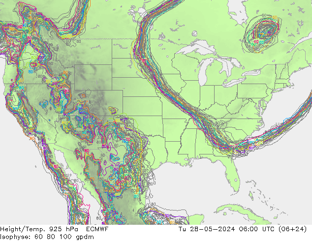 Height/Temp. 925 hPa ECMWF wto. 28.05.2024 06 UTC