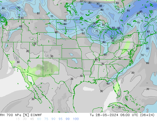 RH 700 гПа ECMWF вт 28.05.2024 06 UTC