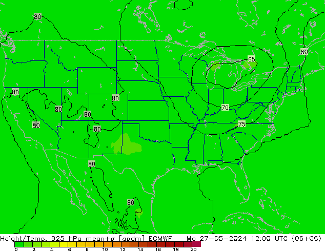 Height/Temp. 925 hPa ECMWF Seg 27.05.2024 12 UTC