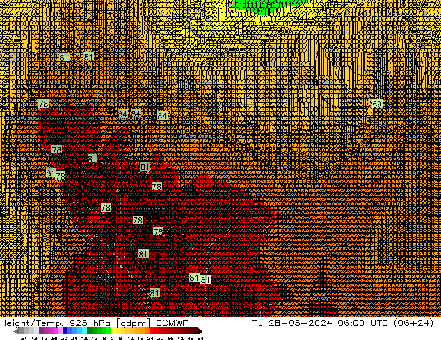 Height/Temp. 925 hPa ECMWF Tu 28.05.2024 06 UTC