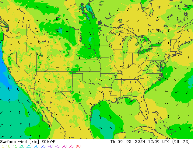 Viento 10 m ECMWF jue 30.05.2024 12 UTC