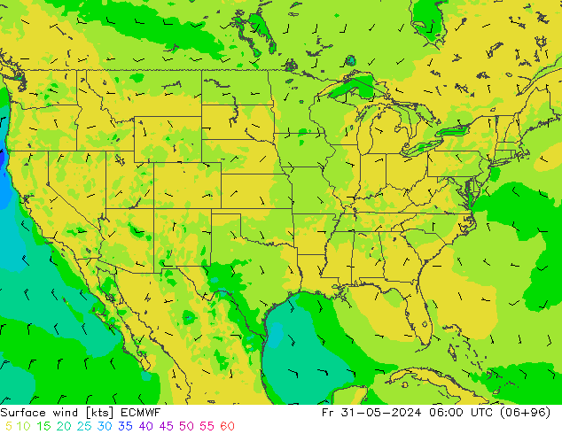 wiatr 10 m ECMWF pt. 31.05.2024 06 UTC