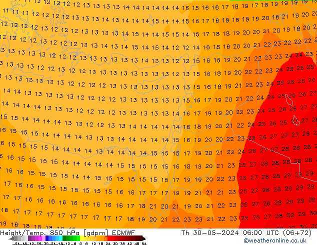 Height/Temp. 850 hPa ECMWF Th 30.05.2024 06 UTC