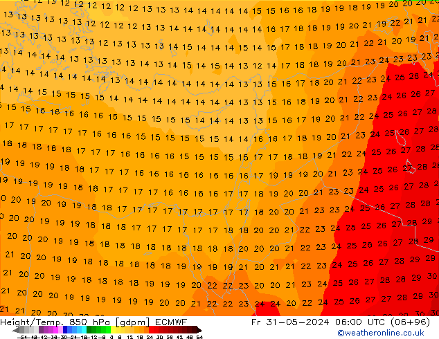 Height/Temp. 850 hPa ECMWF Fr 31.05.2024 06 UTC