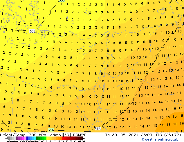 Height/Temp. 700 hPa ECMWF gio 30.05.2024 06 UTC