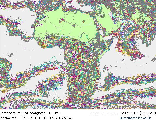 Sıcaklık Haritası 2m Spaghetti ECMWF Paz 02.06.2024 18 UTC