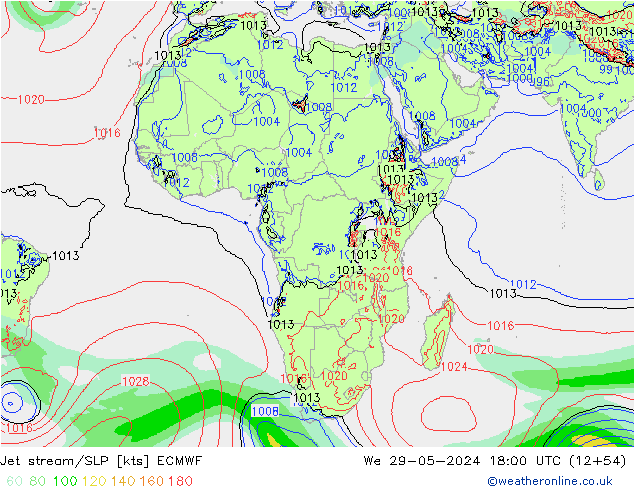 Jet stream ECMWF Qua 29.05.2024 18 UTC