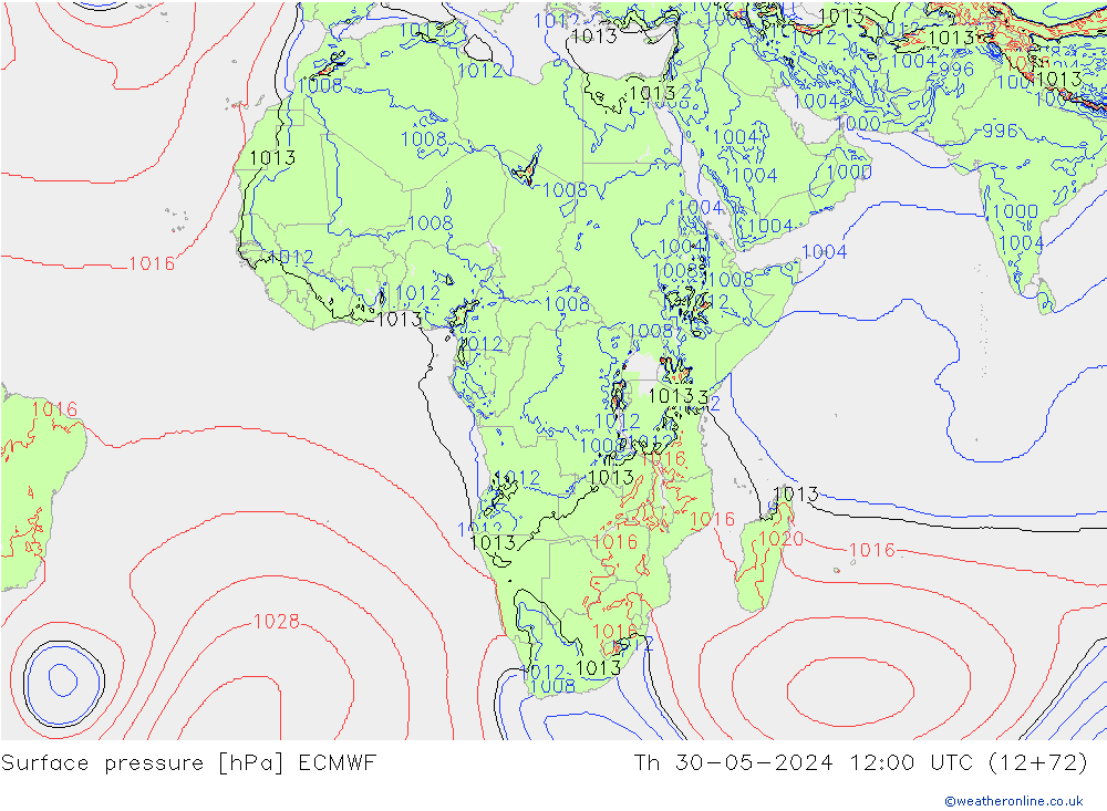 Presión superficial ECMWF jue 30.05.2024 12 UTC