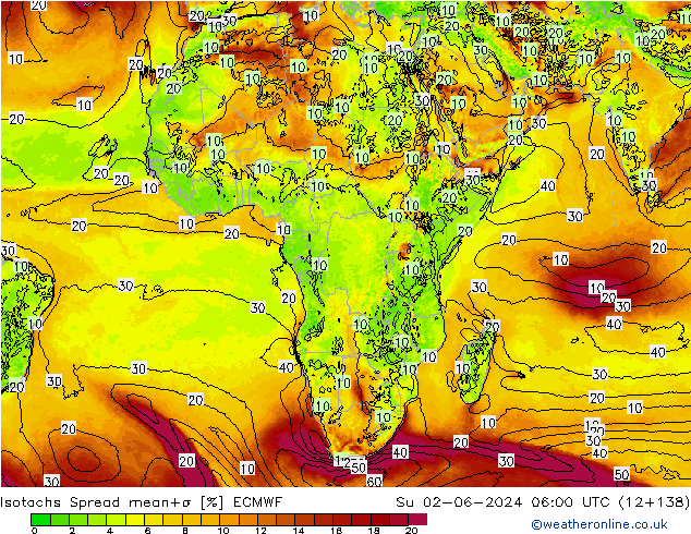 Isotachs Spread ECMWF Вс 02.06.2024 06 UTC