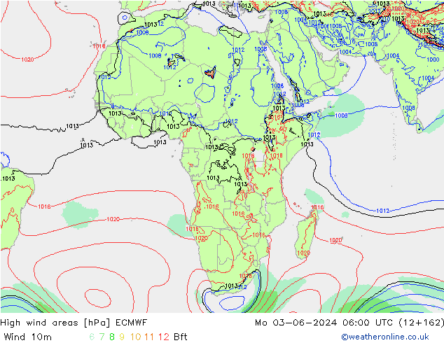 High wind areas ECMWF пн 03.06.2024 06 UTC