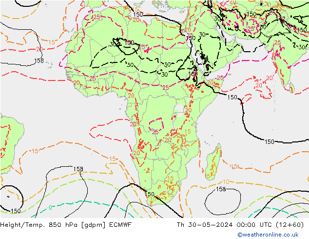 Height/Temp. 850 hPa ECMWF Čt 30.05.2024 00 UTC