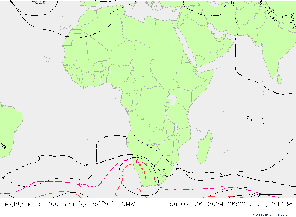 Height/Temp. 700 hPa ECMWF Su 02.06.2024 06 UTC