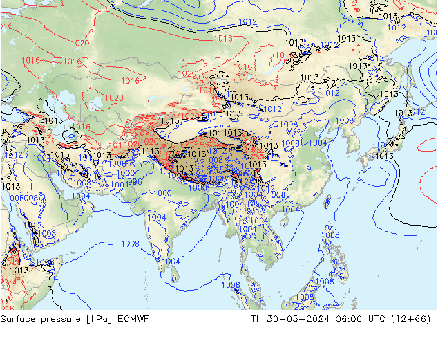 pressão do solo ECMWF Qui 30.05.2024 06 UTC