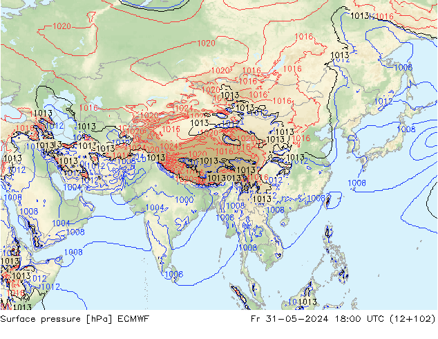 Surface pressure ECMWF Fr 31.05.2024 18 UTC