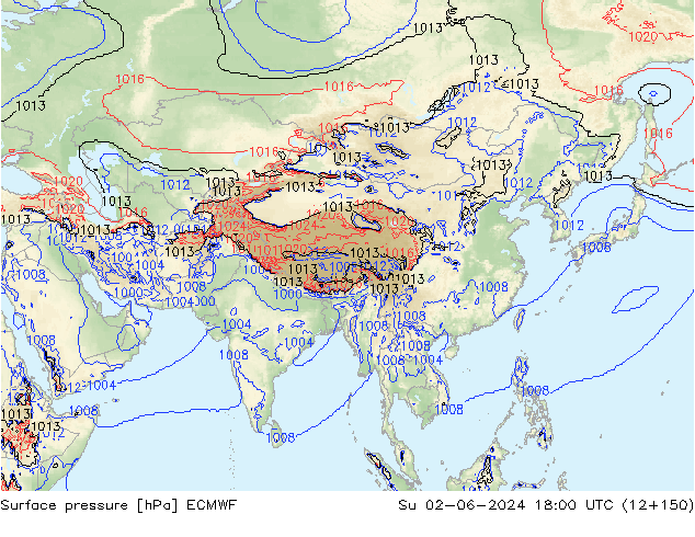 Presión superficial ECMWF dom 02.06.2024 18 UTC