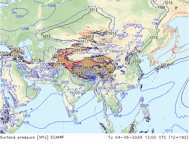 pressão do solo ECMWF Ter 04.06.2024 12 UTC