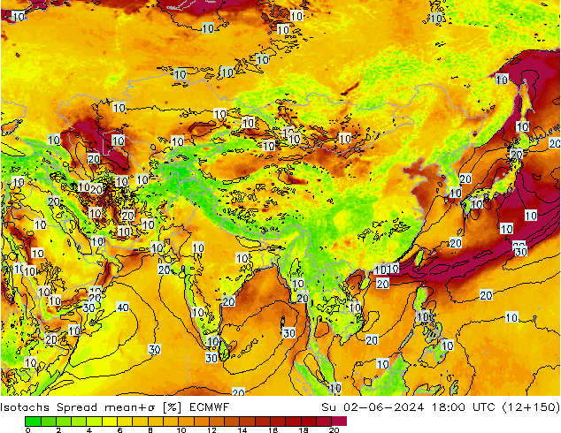 Isotachs Spread ECMWF Su 02.06.2024 18 UTC