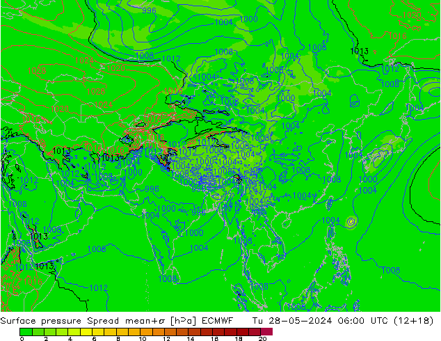 pressão do solo Spread ECMWF Ter 28.05.2024 06 UTC